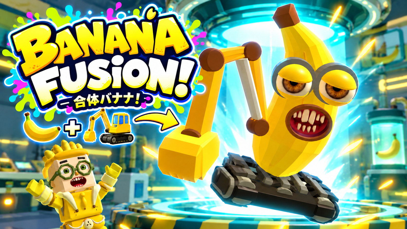 バナナとショベルカーが合体する、BANANA FUSION! 合体バナナ！の研究所